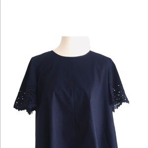 J. Crew Factory Navy Blue Laser Cut Short Sleeve Blouse Top Size Small